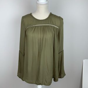 ANTHROPOLOGIE | Long Sleeve Bell Blouse Olive S